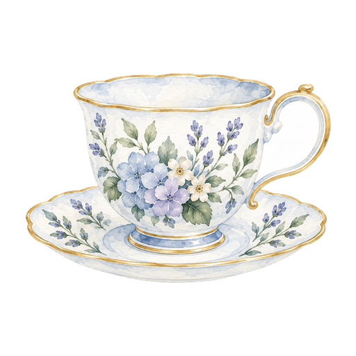 Watercolor teacup and saucer icon